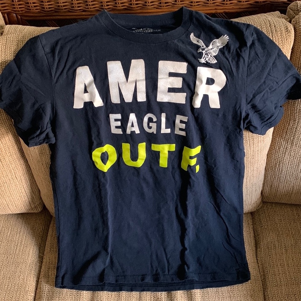 Men’s American Eagle Graphic Logo Tee - LARGE - Navy White Lime Shirt - T-shirt
